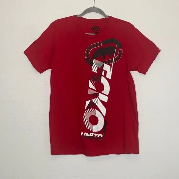 Ecko Unltd. Men's Red & White Graphic Short Sleeve Shirt Cotton size Medium - Picture 2 of 5